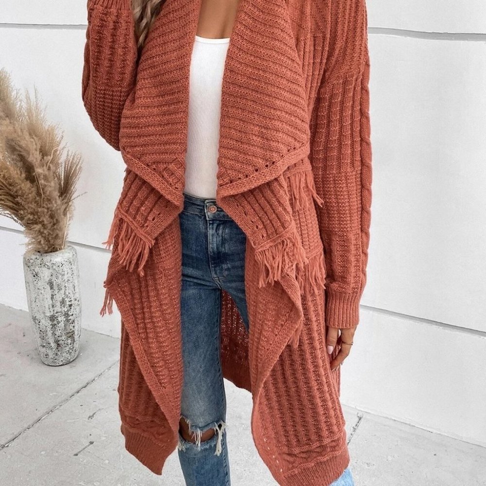 Cozy Casual Waterfall Open Front Knit Sweater Cardigan - Picture 5 of 8